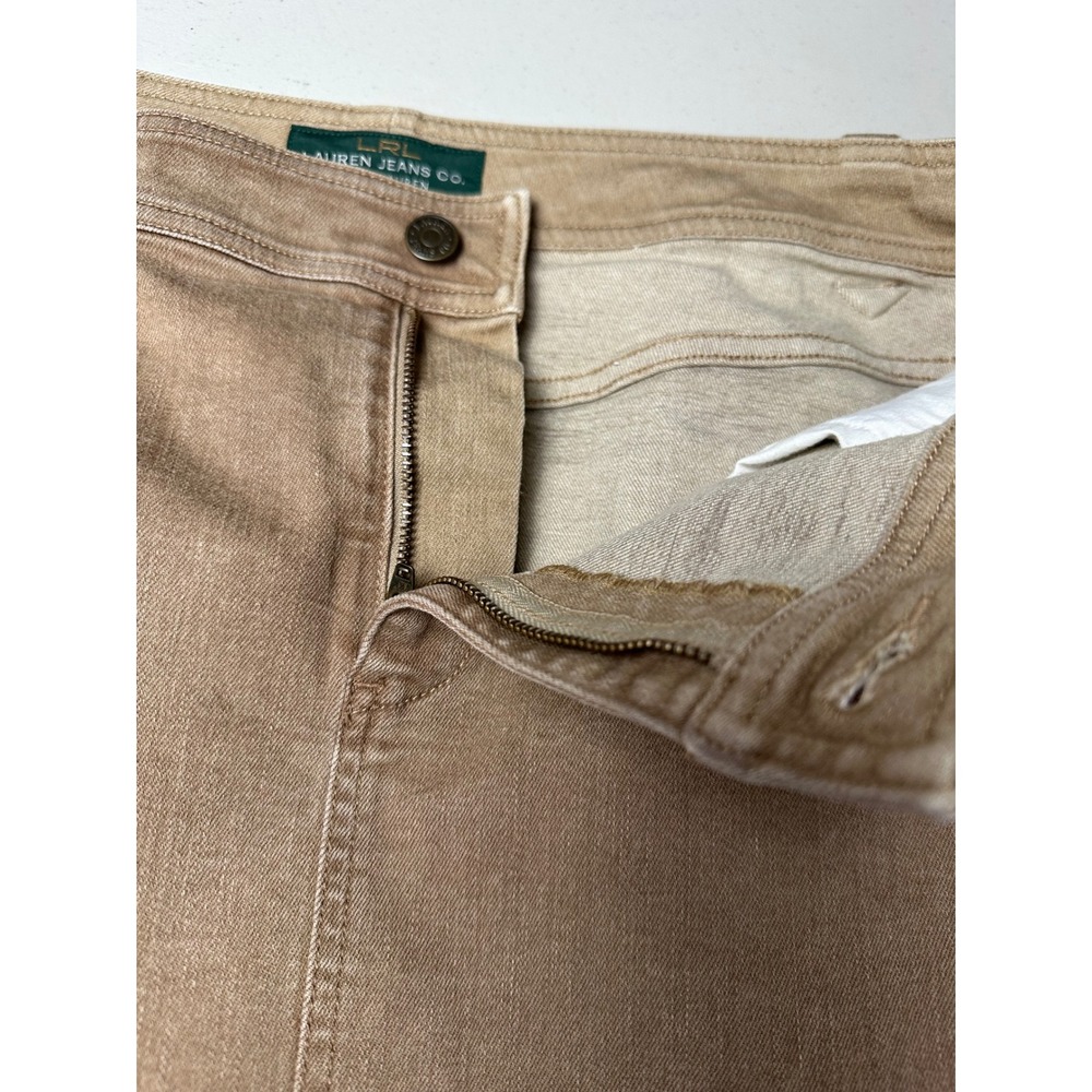 Lauren Ralph Lauren Womens Denim Skirt Size 10 Tan Leather Trim Pencil Casual - Picture 5 of 11